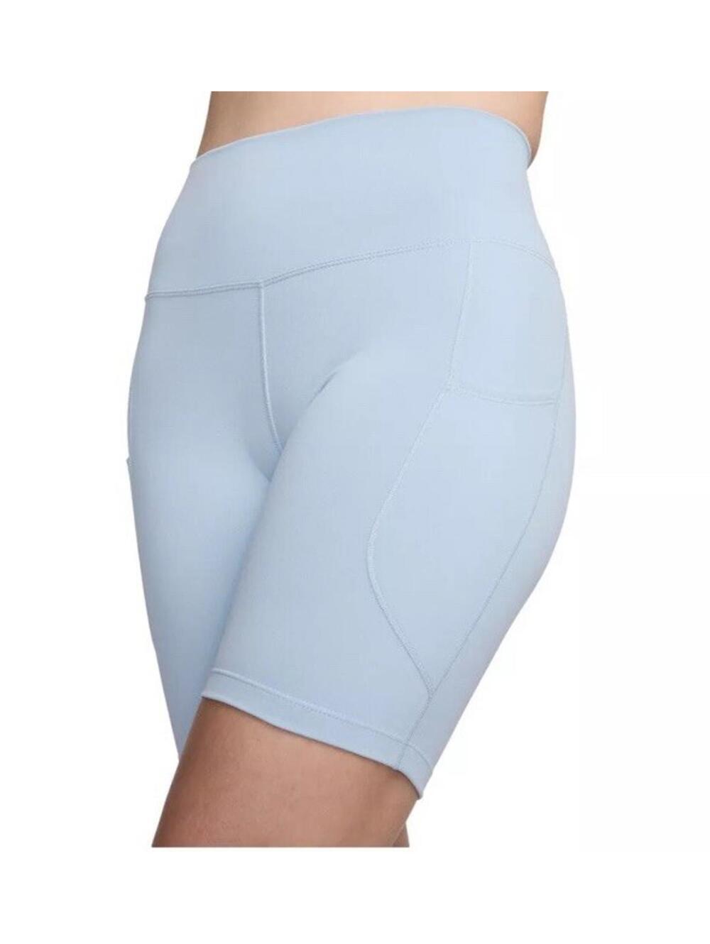 $45 NIKE Women's One Blue High-Waisted 8" Pockets Biker Shorts FZ6758-440 Sz L - Picture 2 of 5